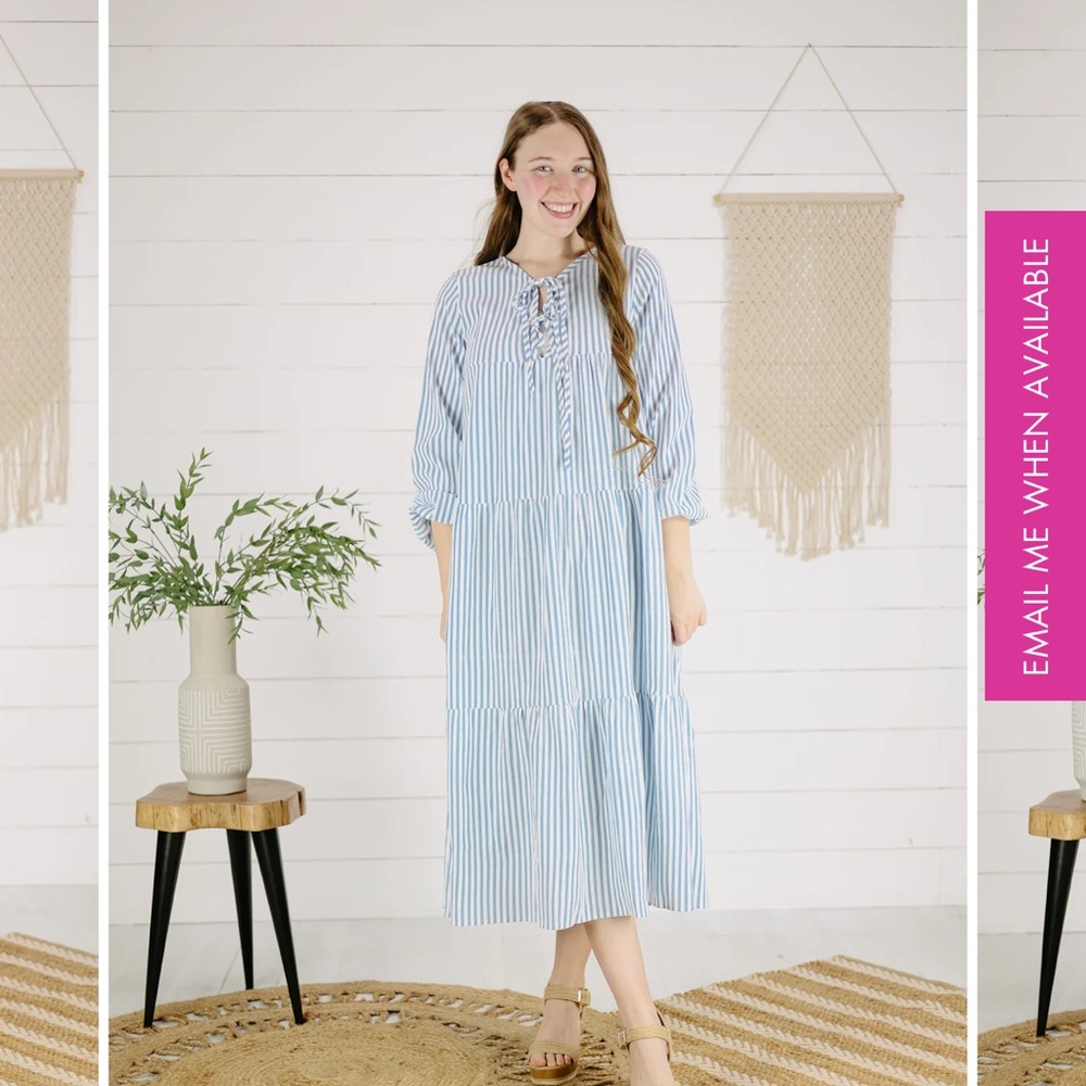 Blue Striped Long Sleeve Women's Dress Large